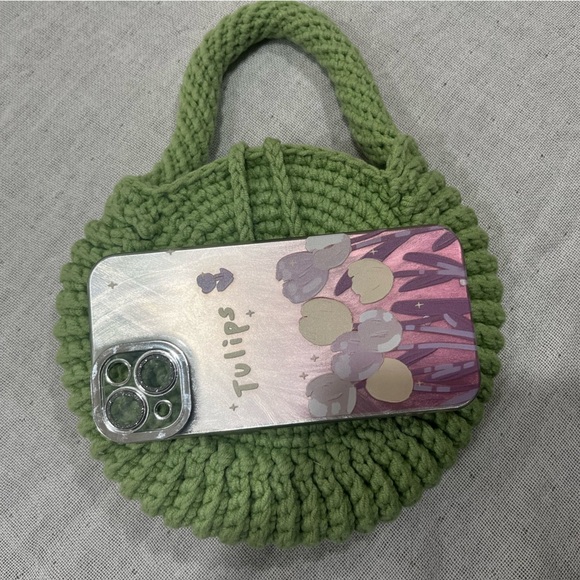 Handcrafted Green Floral Knit Bag - Picture 9 of 11